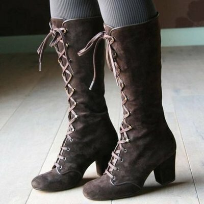Botas de montar informales para mujer, botines medievales de ante con cordones, de tubo largo, de tacón alto, estilo vaquero, Sexy, para invierno, 2021