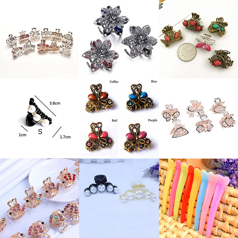 Retro Mini Butterfly Flower Hair Claw Clip Headband For Lady Girls Women Hairpin Crystal Hairpins Crab Clamp