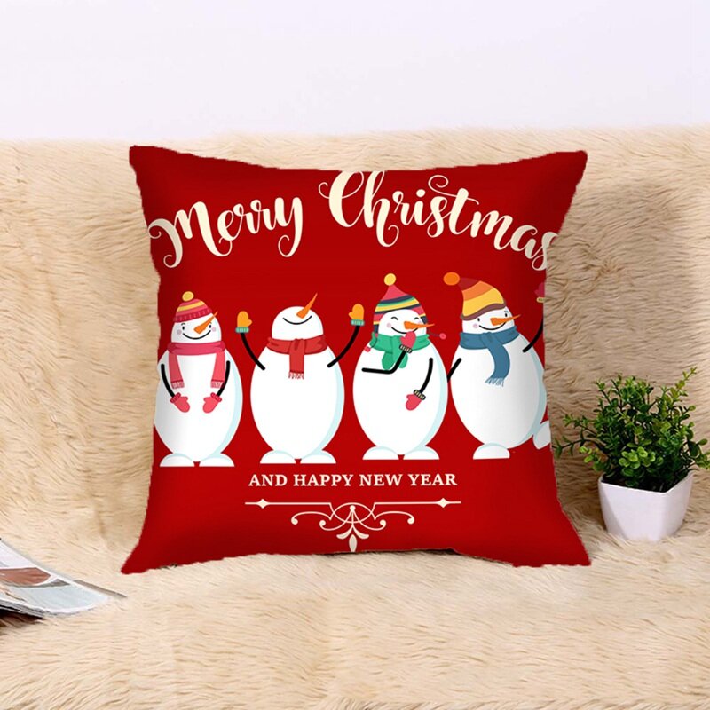 Funda de almohada navideña de 45x45cm, cojín con estampado de dibujos animados rojos de Santa, estampado de muñecos de nieve, almohada para sofá, decoración para el hogar, 14 estilos