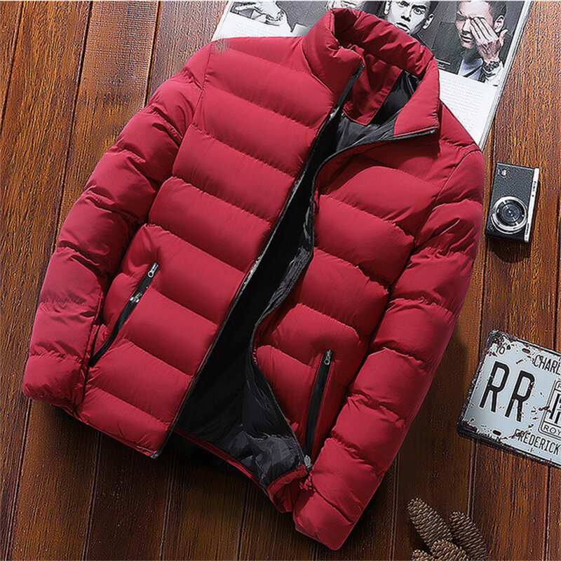 Winter coat men's fashion stand collar men's coat outdoor camping men's solid thickened jacket men's Parka