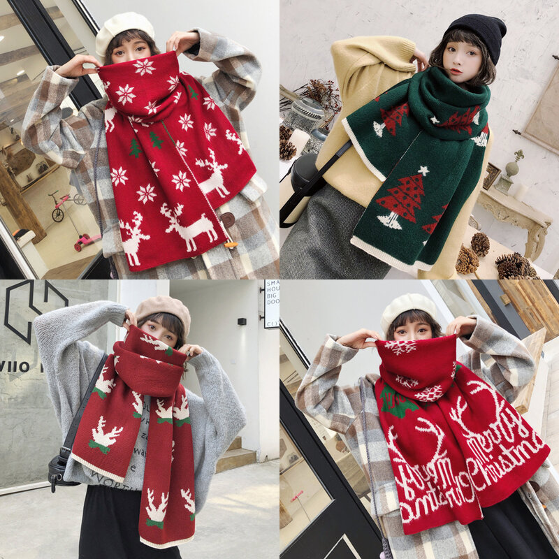 Зимний теплый трикотажный шарф для женщин, роскошные модные утепленные дизайнерские одеяла, вязаные шерстяные Рождественские шарфы с оленем, шаль, пончо для женщин