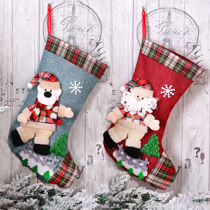 Christmas Stocking Sack Xmas Gift Candy Bag 2022 New Year Christmas Sock for Home Decorations Christmas Tree Decor