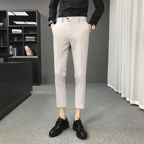 Mężczyźni 2021 wiosna lato moda półformalne spodnie do garnituru męskie Boutique Solid Color spodnie społeczne Pantalon męskie spodnie Slim O93