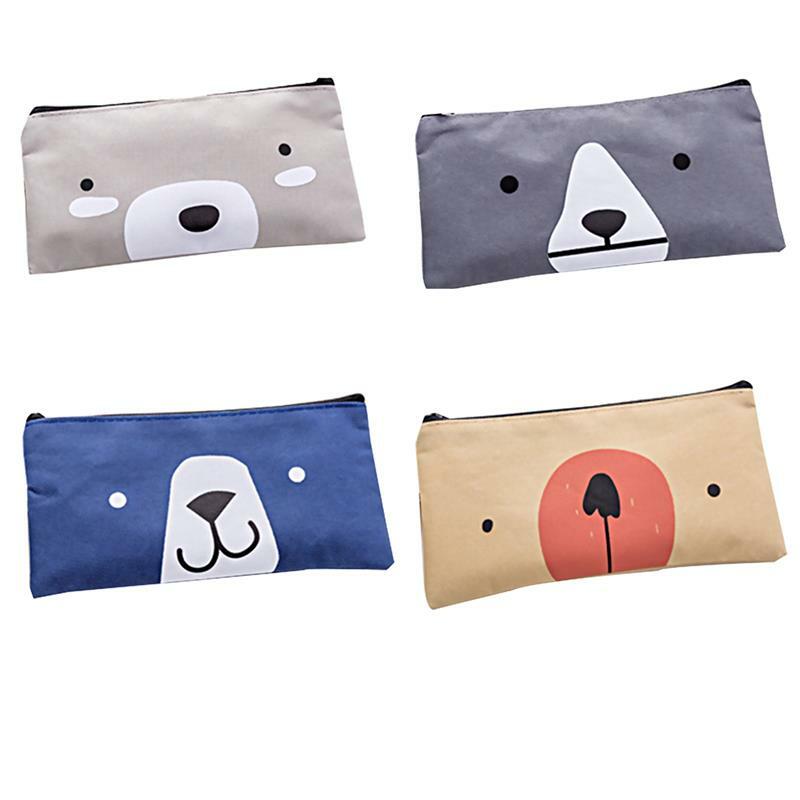 Lovely Bear Canvas Pencil Case High Capacity  Bag Cute Stationery for Girl School Supplies Pencil Box Cosmetics Pouch