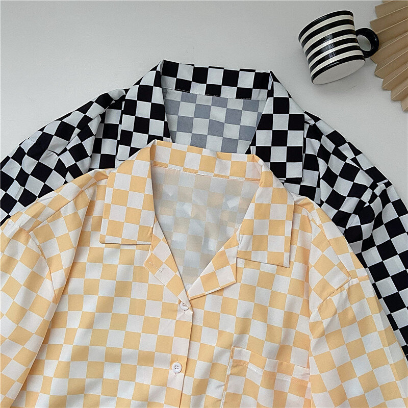 EBAIHUI-camisa a cuadros para mujer, blusa elegante de manga corta con estampado informal, camisa holgada informal, Tops de verano, 2021
