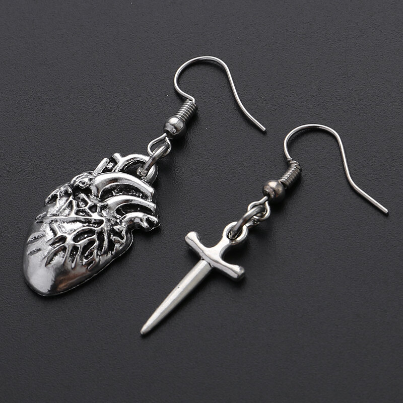 Punk gotycki styl ludzkie serce Organ krzyż kolczyk prezent Grunge Goth biżuteria kolczyk