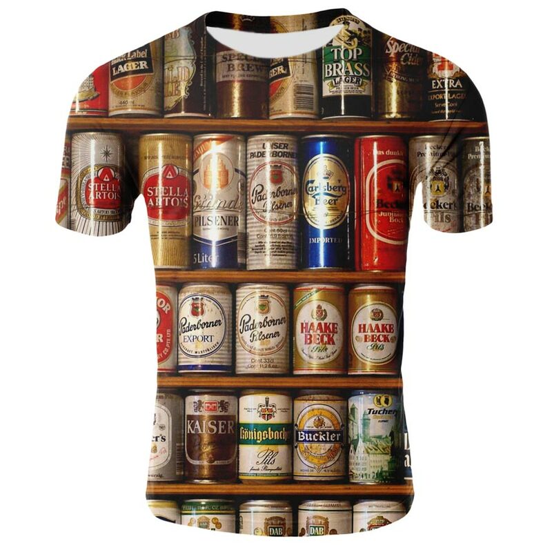 ユーモラスな3DビールプリントTシャツ,男性用,カジュアルな夏のTシャツ,ユニセックス,ヒップホップ,原宿,ストリートウェア,特別オファー,2021