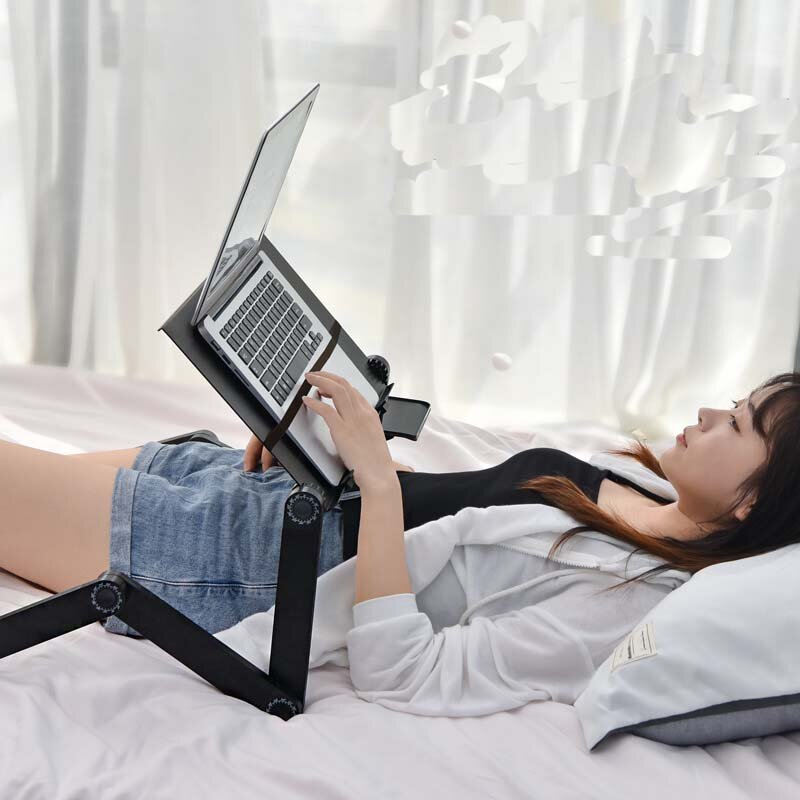 Escritorio de aluminio ajustable para ordenador portátil, bandeja ergonómica para cama de TV, soporte de mesa para PC, soporte de escritorio para Notebook con alfombrilla de ratón
