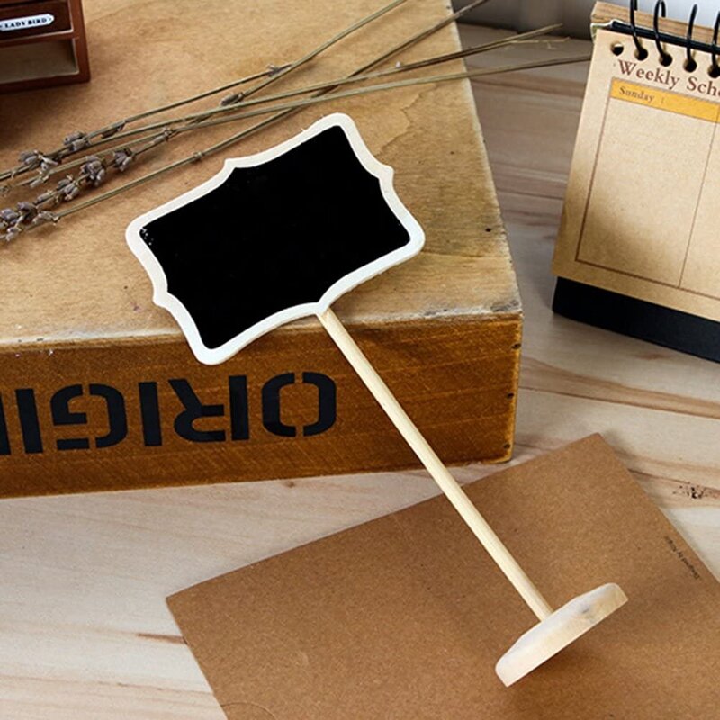 Mini pizarra de madera con soportes y pegatinas, tablero negro rectangular pequeño, 20 paquetes