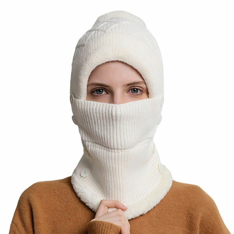 3 em 1 inverno feminino malha com capuz cachecol beanie pescoço mais quente protetor de orelha com pompom senhoras quente cobertura boné