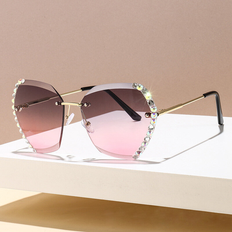 Gafas de sol redondas para hombre y mujer, anteojos de sol femeninos, a la moda, sin montura, con gradiente de color rosa, estilo Retro, con UV400, 2021
