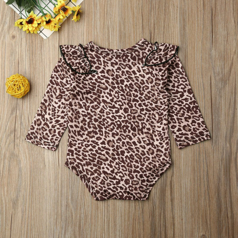Macacão plissado de leopardo para meninas pudcoco, roupas de outono para bebês com suporte para atacado