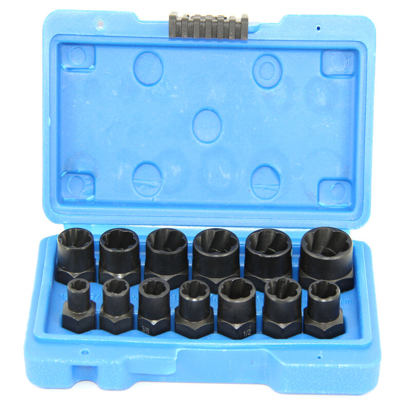 13Pcs 3/8in. Drive Twist Socket Set Wheel Lock Nut Remover Hoge Bout Moer Extractor Set 6-19Mm Met Blauwe Toolbox