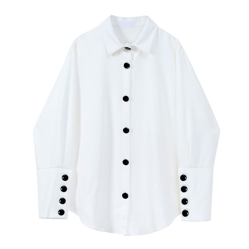 Blusas de manga larga para mujer, ropa de calle Vintage con una hilera de botones, moda coreana, Tops de talla grande para mujer 2021