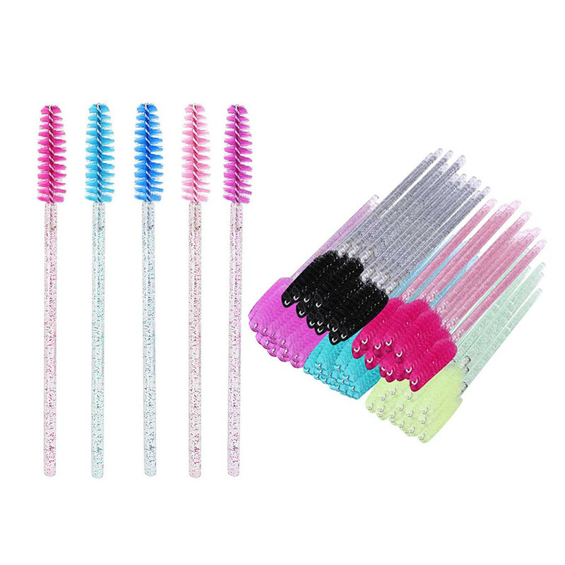 Beeos 50pcs Eyelashes Brushes Tools Crystal Shiny Disposable Mascara Wand Lashes Eyebrow Brushes Spooly Applicator Makeup Kits