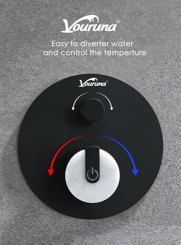 VOURUNA-Conjunto de ducha de baño negro mate, Sistema de ducha corrector, combinación de grifo mezclador, latón macizo