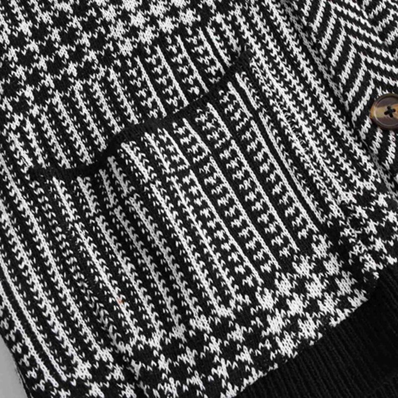 Sweter Rajutan Warna Kontras Jacquard Pria Baru Musim Gugur Musim Dingin Sweter Kardigan Lengan Panjang Kancing Jaket Rajutan SY0035