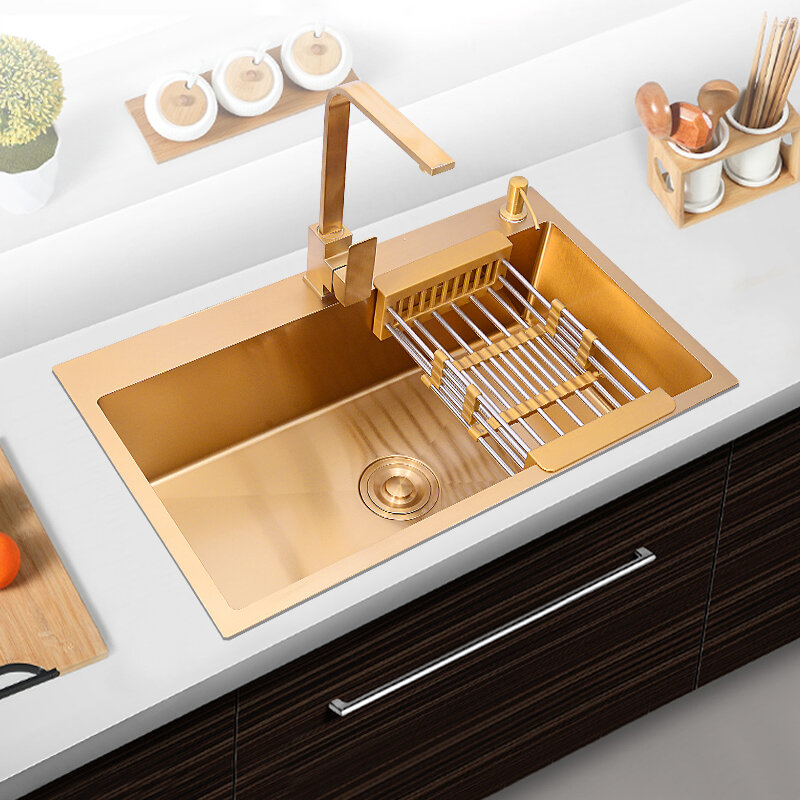 Нано-Золотая раковина ручная мойка для овощей с одним слотом кухонная раковина 304 кухонная раковина из нержавеющей стали кухонная раковина