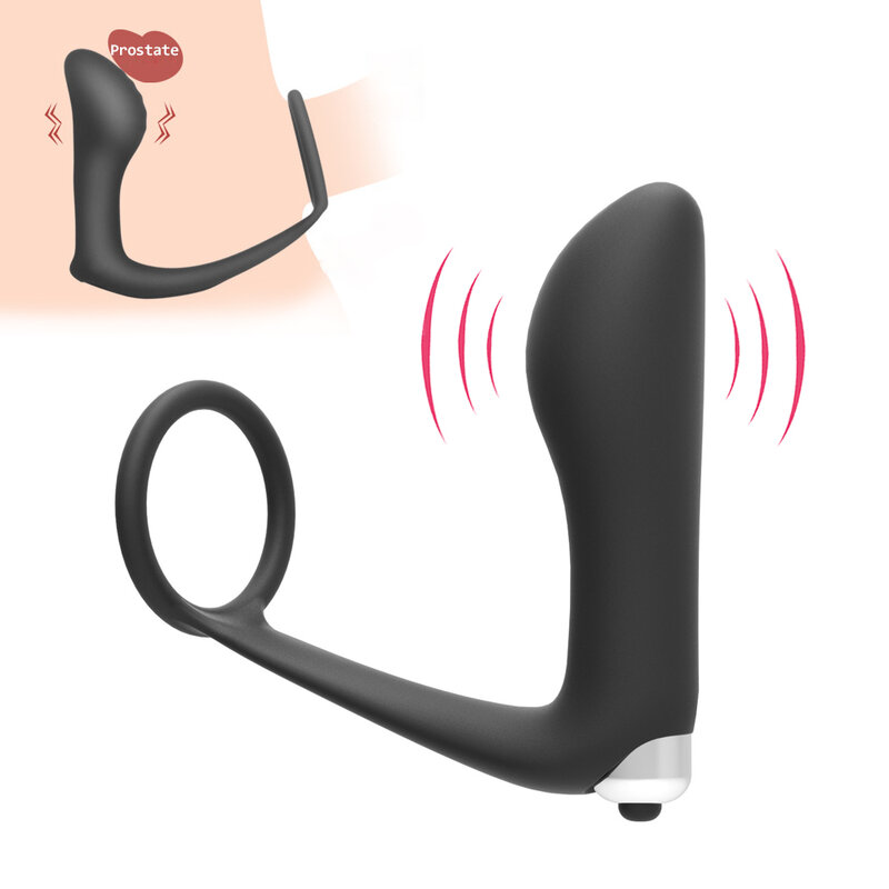 EXVOID Delay Ejaculation Silicone Bullet Vibrator Anal Plug with Penis Ring Cockrings Butt Plug For Men Male Prostate Massager