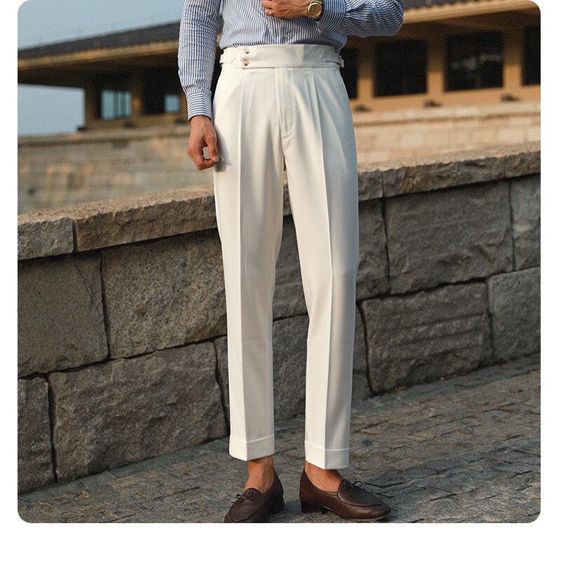 Mężczyźni 2021 wiosna moda Retro proste spodnie z wysokim stanem spodnie męskie Paris Deduction długie spodnie męskie eleganckie spodnie codzienne O110