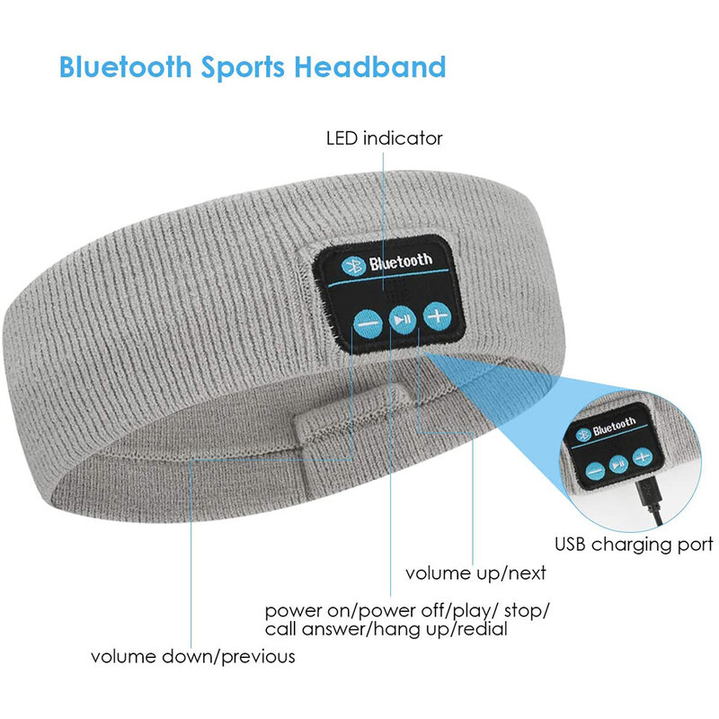Auriculares inalámbricos con Bluetooth para música, diadema, gorro para dormir, altavoz deportivo Unisex, para entrenamiento, trotar, Yoga