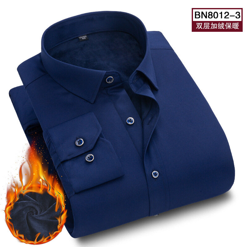 Winter Mannen Warm Thicken Shirt Mens Fleece Lange Mouwen Button Down Blouse Effen Kleur Shirts Jas Plus Size