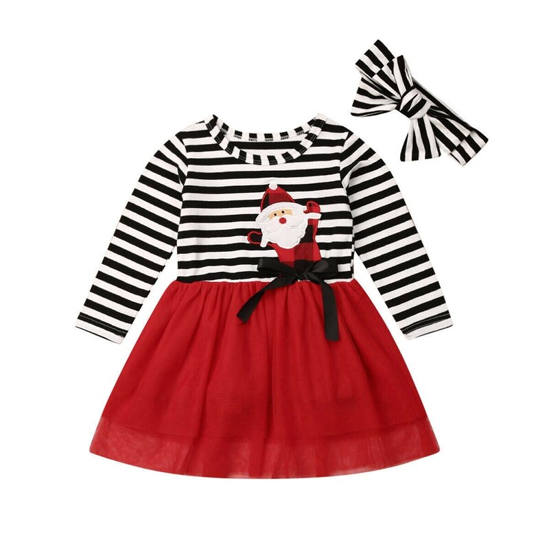 Baby Girl Christmas Tree Dress Cartoon Snowman Print Tutu Red Long Sleeves Toddler Xmas Patchwork Party Dress New Year Costume