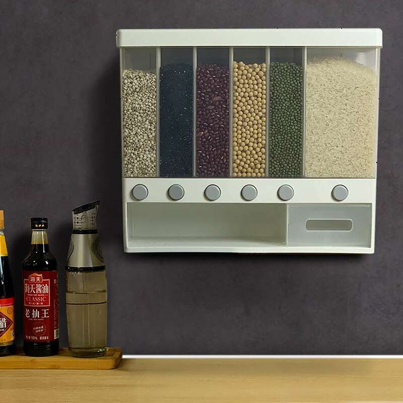Dispenser di cereali separato a parete da 10 litri Dispenser di cereali a prova di umidità rack automatici in plastica scatola di conservazione per alimenti sigillata