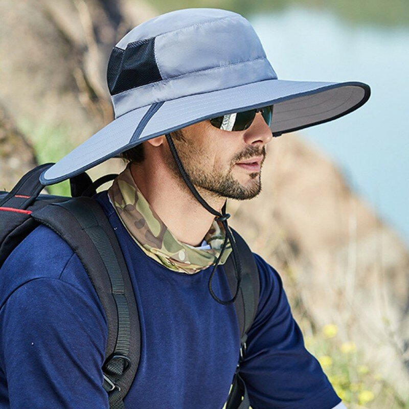 Chapéu de balde para homens, chapéu dobrável de aba larga para áreas externas, férias, caminhadas, praia, sol, verão, protetor solar e pescador