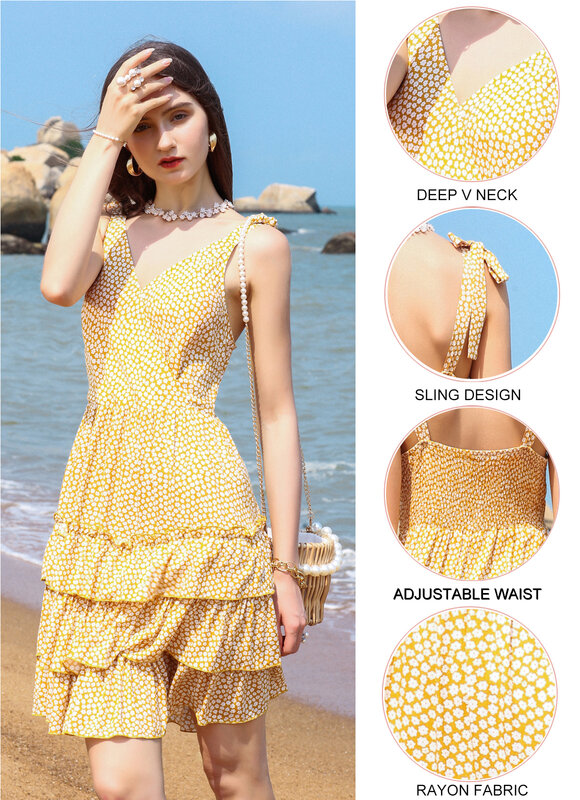 CGYY Women Summer Dress Ladies 2021 Floral Print Sexi Female Crochet Bow Tie Design Ruched Beach Vestidos