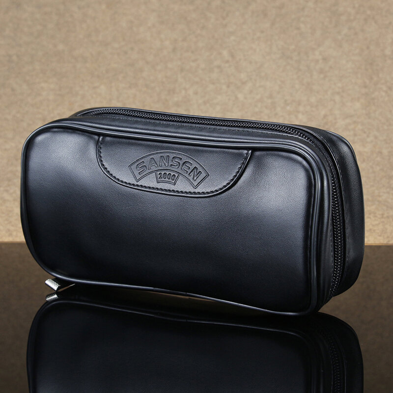 新製品の滑らかな革のバッグ,2つの葉の形をしたタバコのトートバッグ,頑丈な黒,タバコのパイプ用