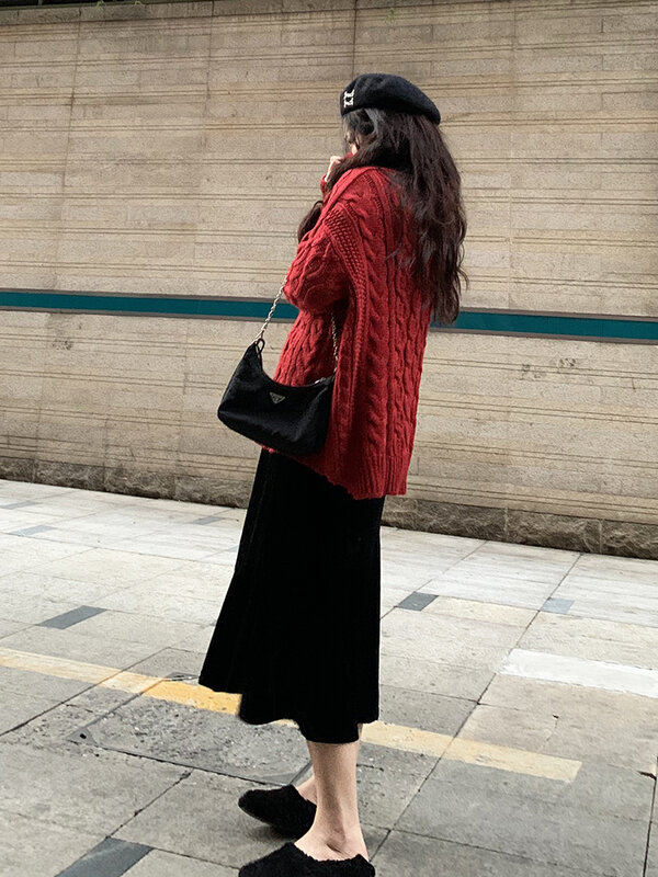 Женская бархатная юбка средней длины, черная А-образная юбка средней длины с высокой талией и зонтиком-запахом, весна-осень 2021