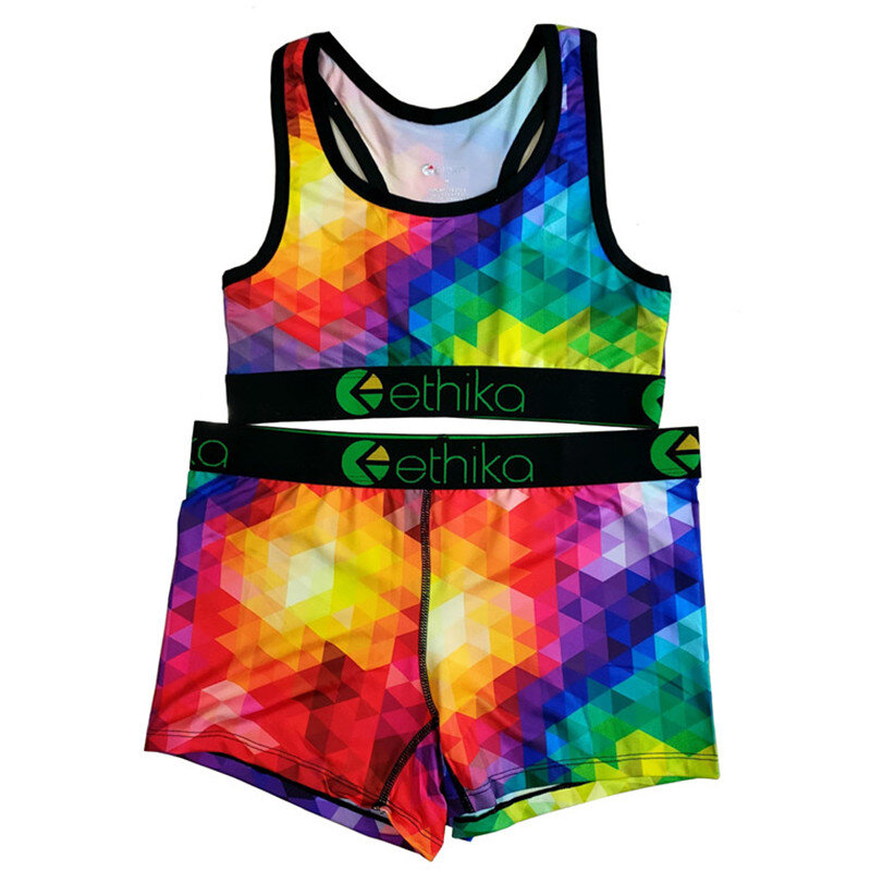 Ethika Women Bra And Underpants Set Camouflage Sexy Two Piece Spaghetti Strap Sleeveless Sports Crop Tops Shorts Female