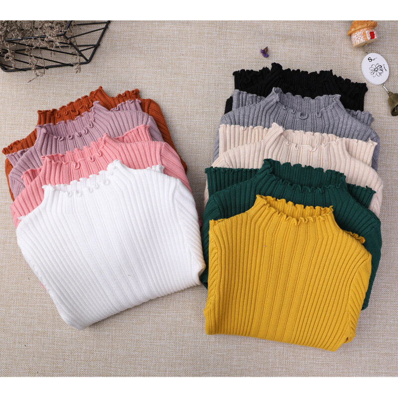 2019 Autumn New Baby Knit Shirt Girls Tops Turtleneck Elastic Kids Knitted Shirt Basic Children Shirt Kids Sweaters Cotton,#3632