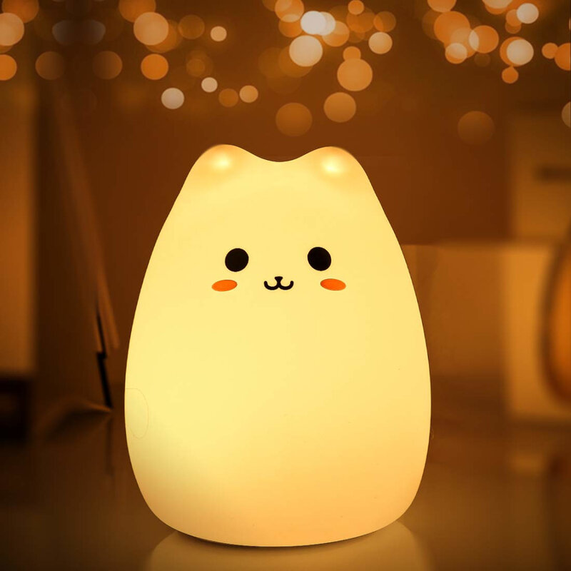 Luci notturne a LED sensore tattile Silicone morbido 7 colori Cartoon Cat For Kids Baby Chid regalo lampada da notte camera da letto scrivania Decor Luces