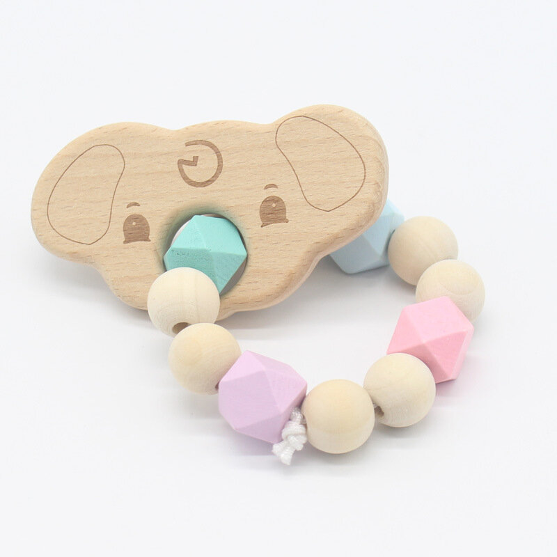 Anneau de dentition en bois pour bébé, Bracelets d'allaitement en Silicone, perles, hochets en bois, jouets, cadeau