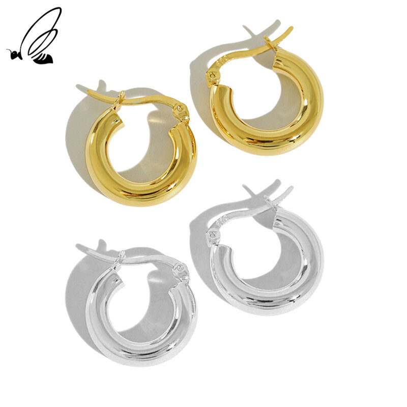 S'STEEL Simple Geometric Circle Hoop Earrings Temperament 925 Sterling Silver Geometric For Women Gold Accessories Jewellery