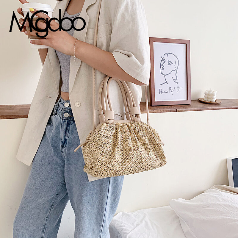 Mgcdoo – sacs à main en paille pour femmes, sacoche en rotin noir fait à la main, sac à bandoulière
