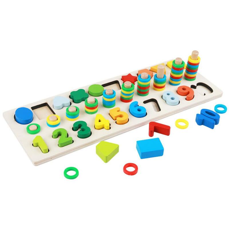 New Three-In-One Style Wooden Number Shapes Rainbow Circle Matching Game Toy Kids Intelligence Development Toy