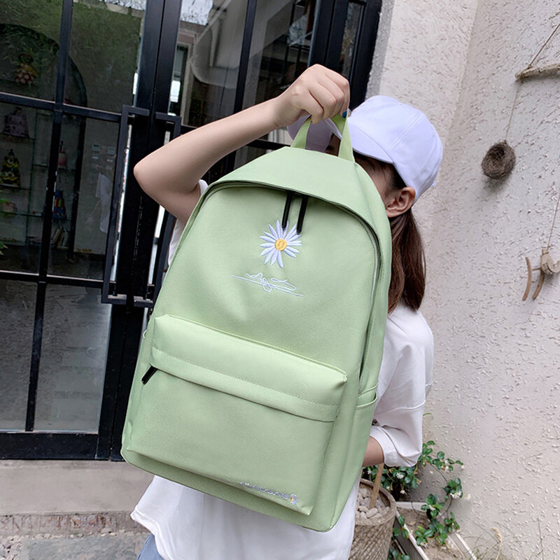 المرأة على ظهره حقيبة المدرسة قماش عادية سعة كبيرة حقيبة السفر الشارع الأخضر مع ديزي التطريز طالب الحقائب المدرسية