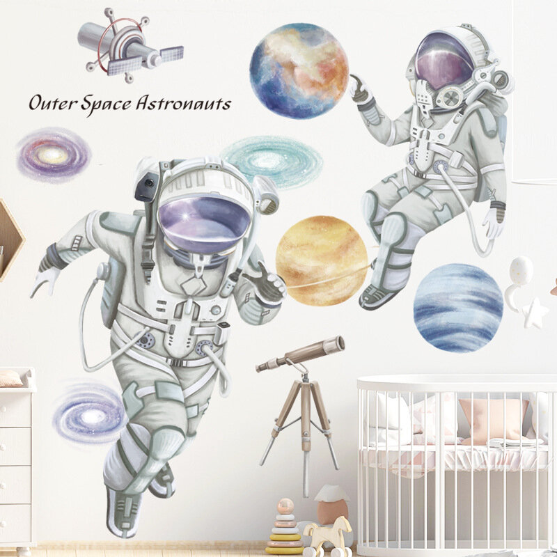 Autocollants muraux d'astronautes pour chambre d'enfants, décor mural en PVC, vinyle, Stickers muraux amovibles, carreaux d'art, décoration de maison