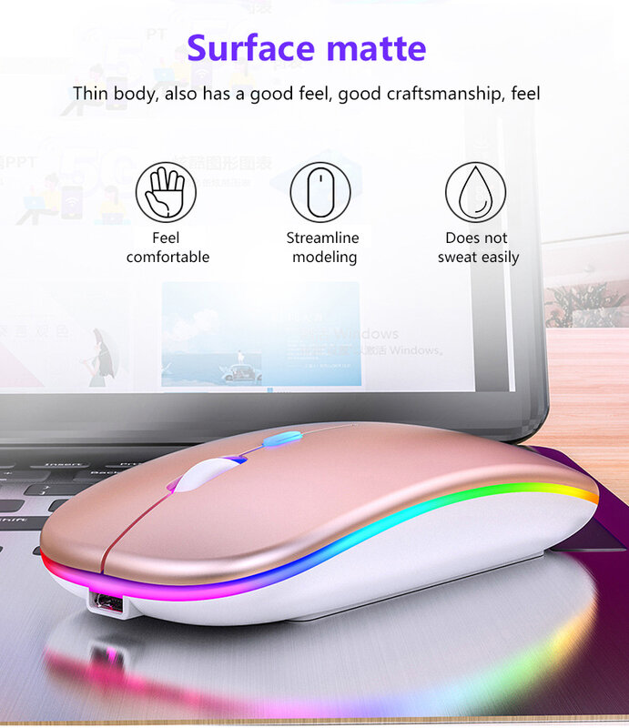 Wireless Bluethooth Mouse RGB Rechargeable Mouse Wireless Computer Silent Mouse LED Backlit Ergonomic Gaming Mouse For Laptop PC