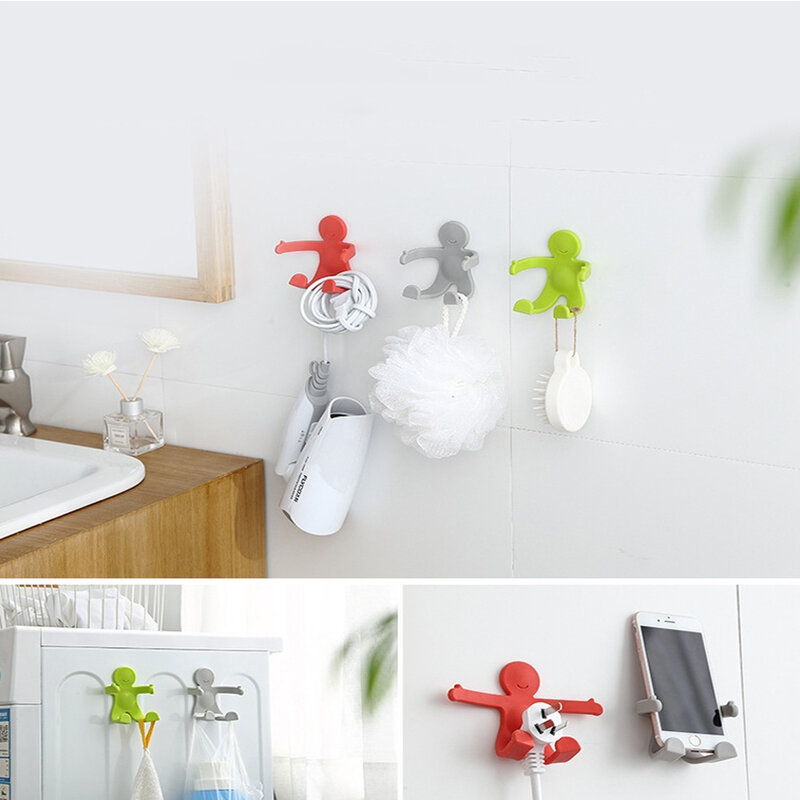 Creative Cute Little Man Wall Mounted Simple Design Metal Hat Seamless Key Hanging Clothes Coat Rack Hooks Home Decoration