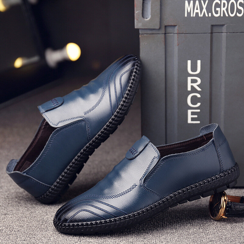 2019 Leather Men Casual Shoes 2019 Brand Mens Loafers Moccasins Breathable Slip on Black Driving Shoes Big Size N10-60