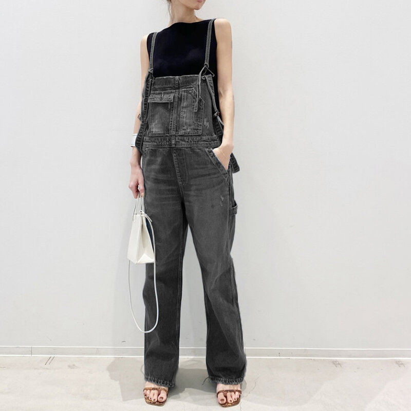 Женский джинсовый комбинезон с карманами, повседневный Модный комбинезон в Корейском стиле, брюки для отдыха, лето 2021