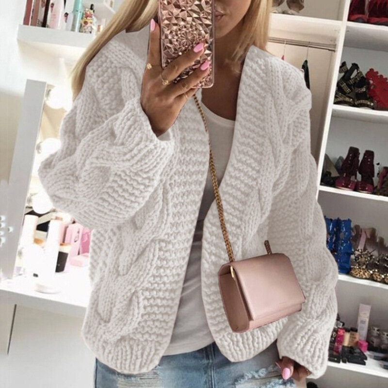 Fashion Women Winter Faux Mohair Knitted Sweater Loose Warm Cardigan Casual Coat woman sweaters 2021