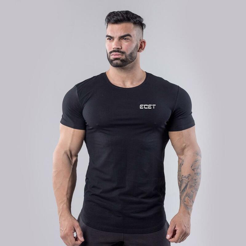 2018 nova camisa de algodão de manga curta dos homens dos ginásios treino de fitness t camisa masculina verão casual imprimir o pescoço magro camisetas topos roupas