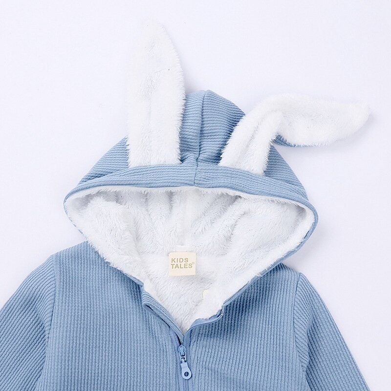 Outono inverno conjuntos de roupas do bebê recém-nascido meninos meninas orelhas de coelho macacão manga longa coelho geral zip quente macacão