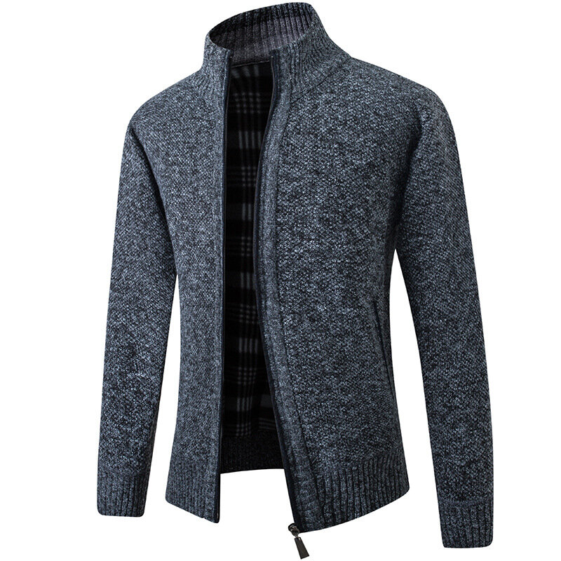 Dropshipping 남자 의류 가을 겨울 플러스 벨벳 두꺼운 스웨터 청소년 슬림 맞는 니트 스웨터 남성 패션 카디건 자켓
