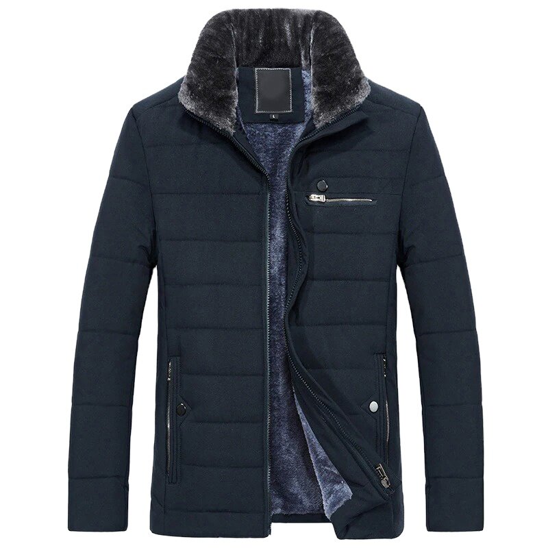 Jaqueta masculina quente, parka de inverno, blusão de gola de pele além de veludo acolchoado jaqueta, outono e inverno lazer esportes algodão casaco